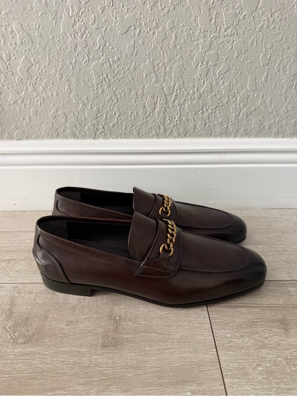 Tom Ford Dark Brown Leather Chain-Trim loafers men 10.5
